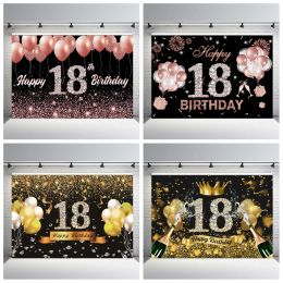 18 Years Old Birthday Party Backdrop Photography Black Gold Glitter Boys Girls 18th Birthday Photo Booth Background Props