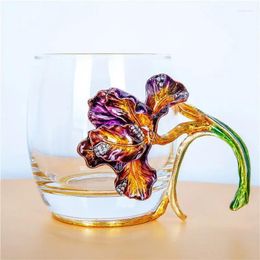 Mugs High Temperature Resistant Crystal Glass Cup Light Luxury Enamel Colored Mug Yuan Tail Tea Household Flower Cups Bar