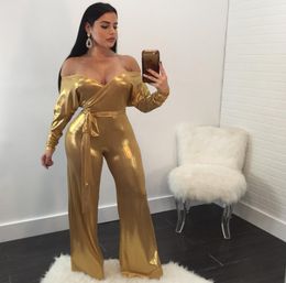 new arrival gold black silver Jumpsuit 2018 Women Vestidos Sexy Strapless High Quality long sleeve Party bandage Jumpsuits4664411