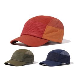 Custom Logo Splicing Corduroy Baseball Caps For Men Women Adjustable Short Brim Sun Hats Vintage 5 Panel Snapback Cap Unisex Hat
