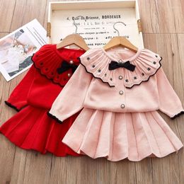 Clothing Sets Girls Suits Winter Autumn Lapel Knitted Sweater Cardigan Skirt Fashion Korean Style Christmas Baby Girl Clothes 2Pcs 2 3 4 5