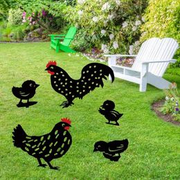 Decorative Figurines 5 PCS Rooster Stakes Chicken Family Garden Silhouette Yard Art Statue Decor For Home Lawn