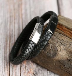 Genuine Leather Bracelets Men 126mm Stainless Steel Magnetic Clasps Cowhide Braided Wrap Trendy Bracelet Armband pulsera hombre7181457