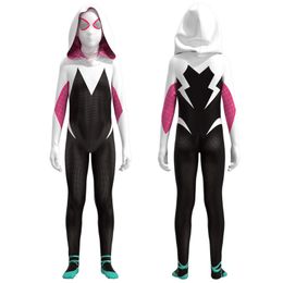 Gwen Stacy Cosplay Costume for Kids Bodysuit Jumpsuit The Spider Gwen Cosplay Zentai Suit Halloween Carnival Party Disguise Suit