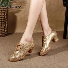 Dance Shoes SWYIVY Women Latin Leopard Print Square Heel Sneakers 2024 Soft Sole Ballroom For