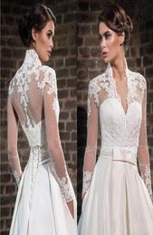 White Ivory Lace Appliques High Neck Wedding Wraps With Long Sleeves Sheer Bridal Bolero Jackets Tulle Bridal Accessories Custom M4917997