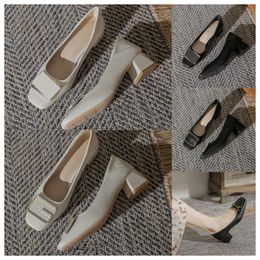2024 New top Designer High square toe women fashionable middle heels soft soles thick heels and single shoes