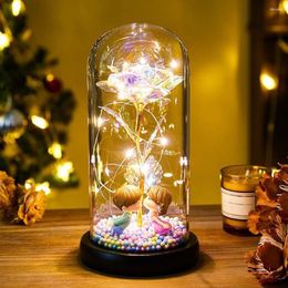 Decorative Flowers Artificial Rose Decor Battery Powered Flower In Glass Dome Romantic Ambiance Glowing Ornament For Valentines Day Gift