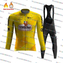 Racing Sets 2024 St Michel Cycling Jersey Set Long Sleeve Thermal Fleece Road Bike Warm Clothing