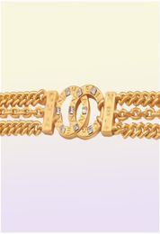 Never Fading 18K Gold Plated Brand Designer Double Letter Pendant Necklaces Crystal Rhinestone Stainless Steel Choker Necklace Cha3921195