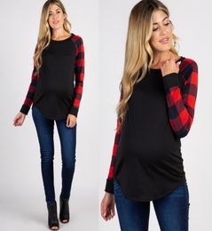 Tshirt round neck printed plaid long sleeve maternity clothes Top maternity clothes women039s top7781961