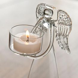 Clear Glass Candle Holder Creative Angel Candlestick Holder Tea Light Stand For Wedding Party Christmas Dining Table Decoration