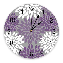 Wall Clocks Dahlia Purple Flower Round Clock Modern Design Home Living Room Decoration Children's Kitchen Table