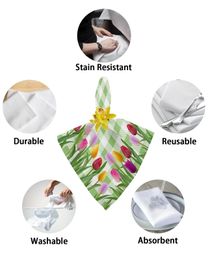 2Pcs Tulip Easter Flowers Idyllic Plaid Reusable Table Napkins Dinner Wedding Banquet Decor Cloth Napkins Party Decoration