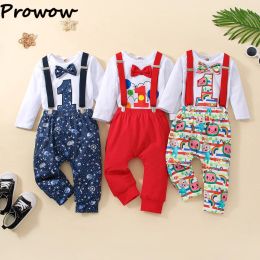 Trousers Prowow My First Birthday Outfit Sets Baby Boy Clothes Gentleman Romper+suspender Star Moon Pants Baby Birthday Costume Boys