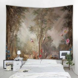 tropical tapestry Tapestries jungle Hand painted retro oil painting wall hanging bohemian style living room bedroom home decoration R0411 1