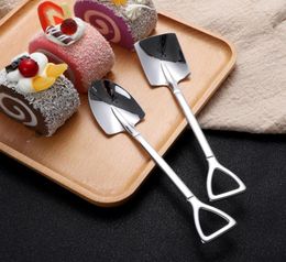 304 stainless steel armory shovel tableware shovel square flat head pointed fruit spoon creative dessert ice cream spoon T3I516411951309