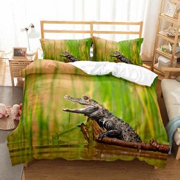 Crocodile King Queen Full Duvet Cover Carnivore Wildlife Bedding Set Wild Animal Butterfly Quilt Cover Polyester Comforter Cover