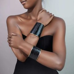 Bangle African Punk Leather Cuff Bracelets Bangles For Women Statement Opened Alloy Long Big Bangle Set Fashion Jewellery Gold Colour 240411
