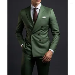 Men's Suits Green Suit Regular Length 2 Piece Jacket Pants Double Breasted Peaked Lapel Formal Party Luxury Male Clothing Custom Made