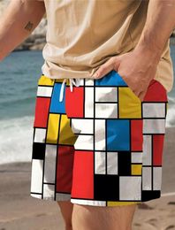 Men's Shorts Plaid Colour Block Resort 3D Printed Board Pocket Drawstring Comfort Breathable Short Hawaiian Style Holiday