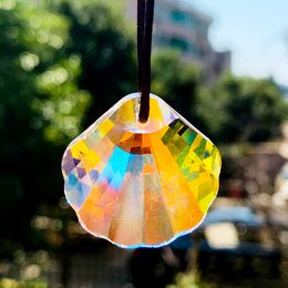2PC Rainbow Polished AB Color Scallop Mussel Fan-shape Crystal Faceted Prism Glass Chandelier Lamp Parts Aurora Suncatcher Charm
