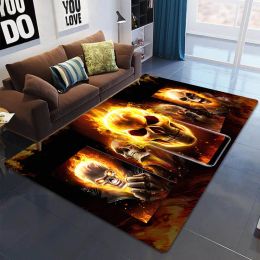 Flame Skull Print Carpet Teen Home Decor Living Room Rugs Bedroom Kitchen Carpet Non-slip Bathroom Floor Mat Hallway Doormat