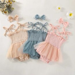 Girl's Dresses Infant Baby Girl Spaghetti Strap Sleeveless Floral Print Tutu Romper Dress Summer Cotton Linen Bodysuit