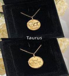 18K gold coin charm designer necklace vc necklaces Twelve Constellations pendant2648879