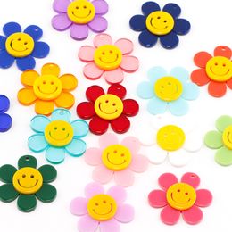 6pcs Cute Kawaii Smiling Face Flowers Acrylic Charms Pendants for Necklaces Earrings Jewelry Making DIY Creative Findings