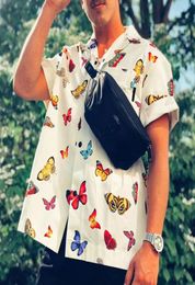 20SS Brand Butterflies Bowling Shirt Mens Summer Butterfly Print Short Sleeves Oversized Cotton Shirts Men Women Harajuku Hip Hop 1556834
