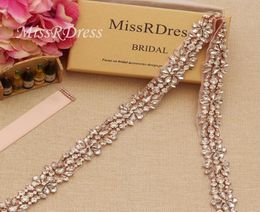MissRDress Thin Rose Gold Bridal Belt Sash With Crystal Jewelled Ribbons Rhinestones Belt And Sashes For Wedding Dresses YS8571090688
