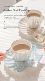 Cups Saucers High Quality Gradient Pearl Shell Coffee Cup Cute Ceramic Tea Mug And Saucer Set