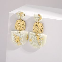 Lifefontier New Handmade White Marble Pattern Polymer Clay Earring For Women Unusual Geometric Dangle Drop Earring Jewelry 2022