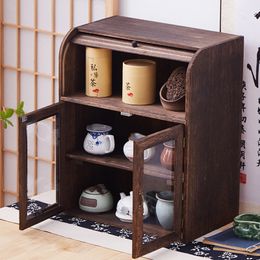 Retro Double Dust Cabinet Organiser Desktop Tea Cup Storage System New Chinese Teapot Antique Shelf Home Decor