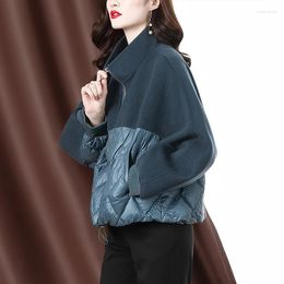 Women's Trench Coats Women Winter Lightweight Splicing Casual Short Loose Coat Fashionable Thickened Warm Trendy Large Pockets Commuting