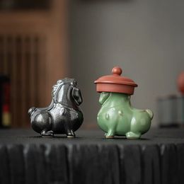Ru Kiln Ceramic Green Horse Tea Pet Ornaments 240411