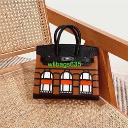 House Platinum Bags Bk Leather Handbags 23 New Palm Pattern with Top Layer Crocodile Pattern Cowhide Colour Matching Small House Bag Portabl have logo HB31