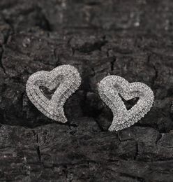 1 Pair Hip Hop Claw Set CZ Stone Bling Ice Out 3 Layers Heart Stud Earrings for Men Women Unisex Lovers Rapper Jewelry6933229