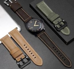 24mm 26mm Watch Band For Panerai PAM LUMINOR Calfskin Retro Frosted Leather Accessories Waterproof Strap Stainless Steel Pin Buckl9375167