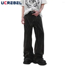 Men's Jeans Spliced Washed Distressed Mens High Street Vintage Loose Wide Leg Denim Flare Pants Men Trousers