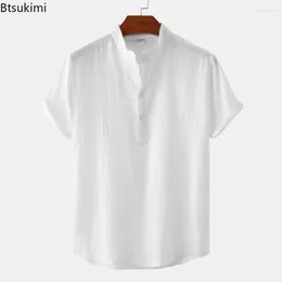 Men's Casual Shirts 2024 Cotton Linen Summer Short Sleeve Shirt Solid Colour Breathable Hawaiian Beach Male Blouse For Men