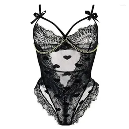 Bras Sets Arrive Floral Ellolace Embroidered Metal Chain Sexy Lingerie Set Women Erotic Deep-v Lace Underwear Costume