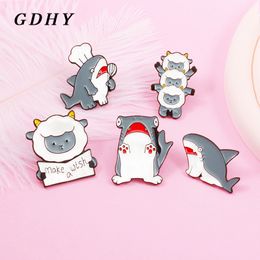 GDHY Cute Sheep Shark Enamel Pins Make a wish Goat Tiger shark Whale Animal Brooch Custom Lapel Badge For Kids Jewellery Gift
