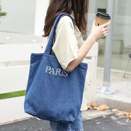 Evening Bags Drop Women's Casual Retro Fashion Letter Embroidered Handbag Denim Wash Shoulder Bag Female Shopping