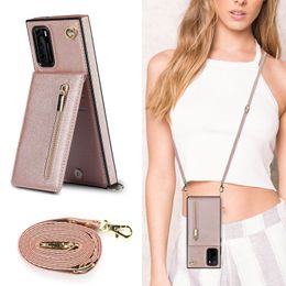 Shoulder Strap Zipper Wallet Phone Case For Huawei P30 P40 Plus Mate 20 Lite Mate 30 40 Pro With Card Holder Anti-drop Cover