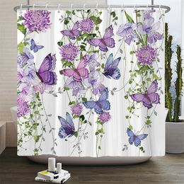 3D Flowers and Butterflies Shower Curtain Set Elegant Chic Floral Bath Curtain for Bathroom Mats Rugs Carpet Home Decor 180x180