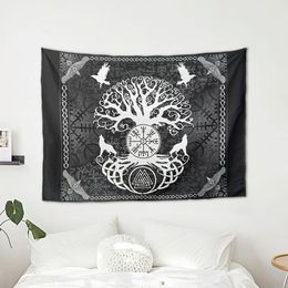 Viking Tree of Life Odin Raven Wolf Print Wall Hanging Tapestry Decor Cloth Tapestry Colourful Beach Shawls 230x150cm