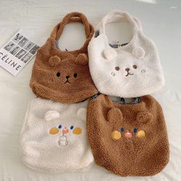 Evening Bags Cute Plush V Bag Bear Ear Girl Shoulder Lamb Hair Handbag Large Capacity Embroidery Casual Tote For Woman