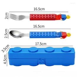 Dinnerware Sets Stainless Fork And Spoon Cartoon Tableware Fun Children Building Block Puzzle Toys Fruit Set Kids Portable Storage
